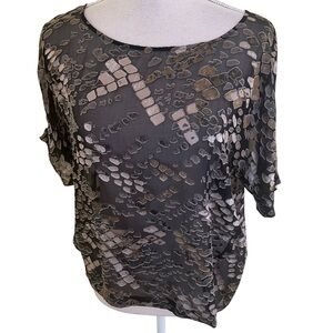 Club Monaco Black/Tan/Cream Abstract Print Textured Short Sleeve Blouse S